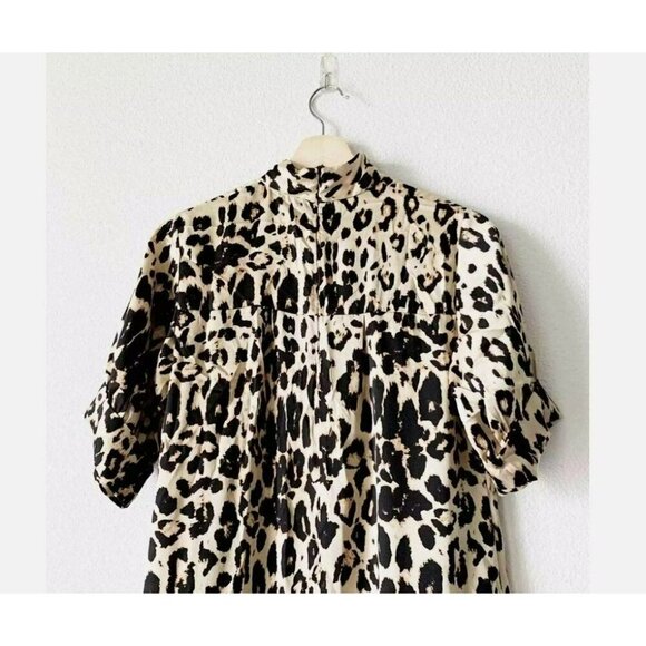 Zara Mock Beige‎ Brown Neck Animal Print Open Sides Midi Dress Large - Picture 3 of 14